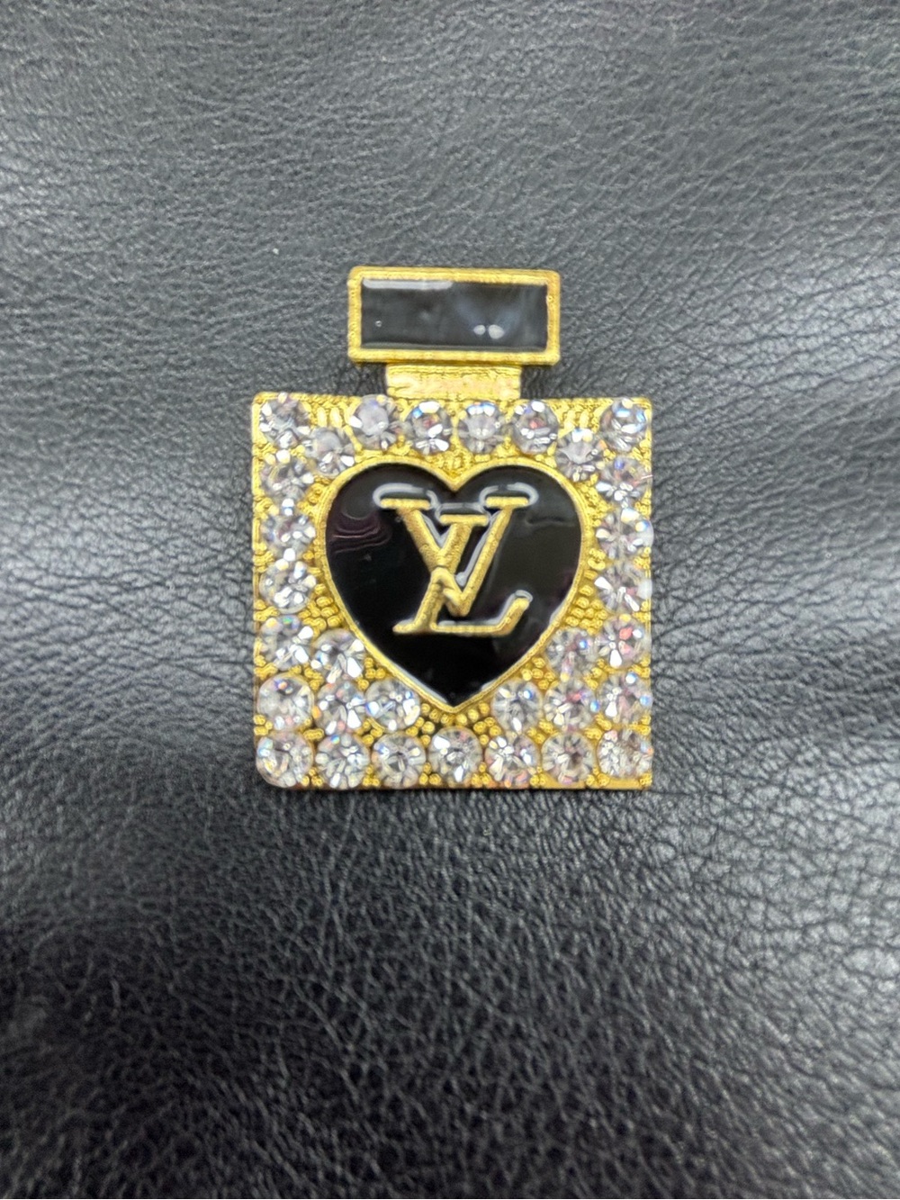 Gold & Black Heart Square Brooch with Crystal Accent - Picture 2 of 4